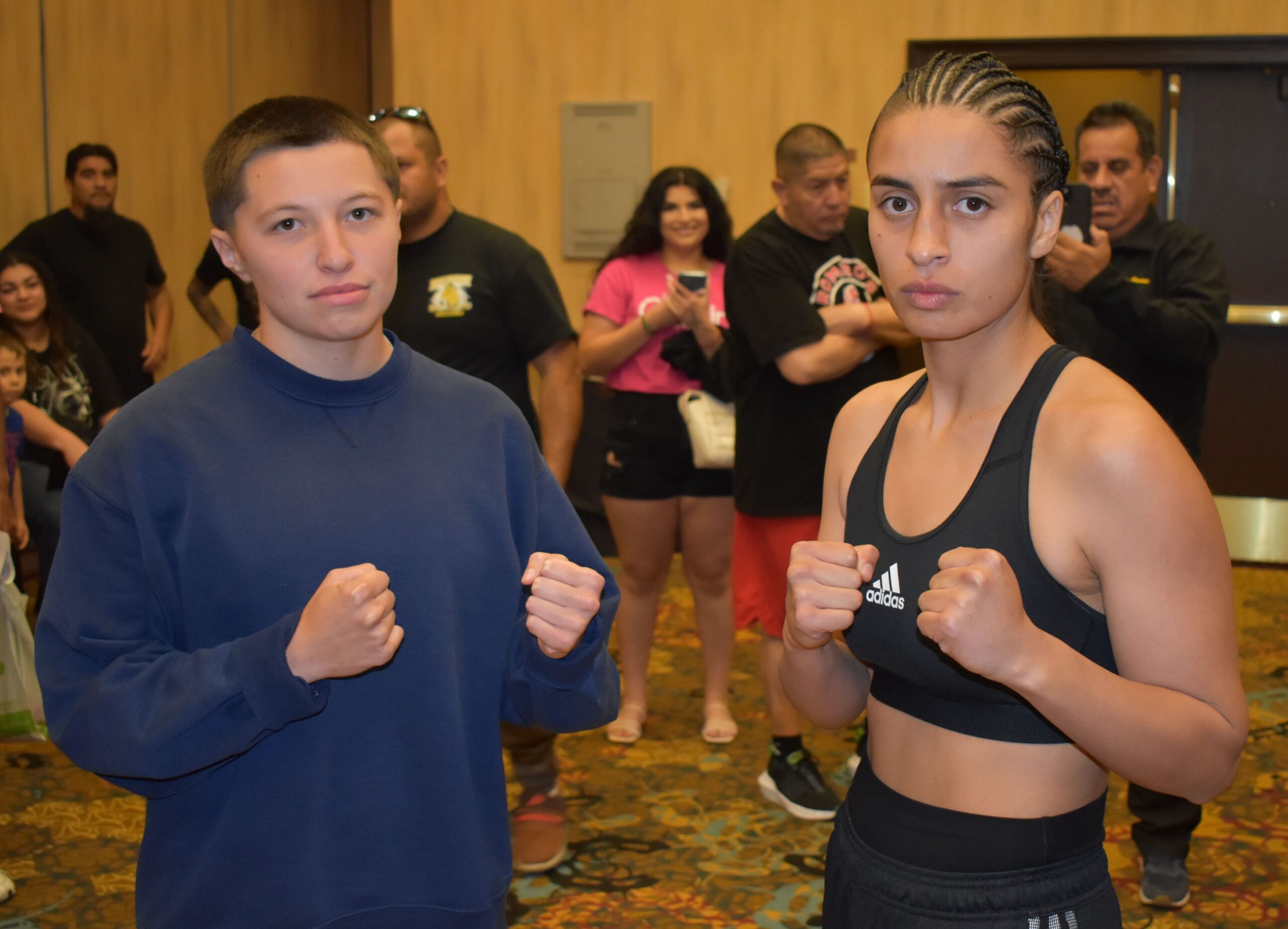 Neveah Martinez and Lizette Lopez at the weigh-in ahead of their bout at May Madness.