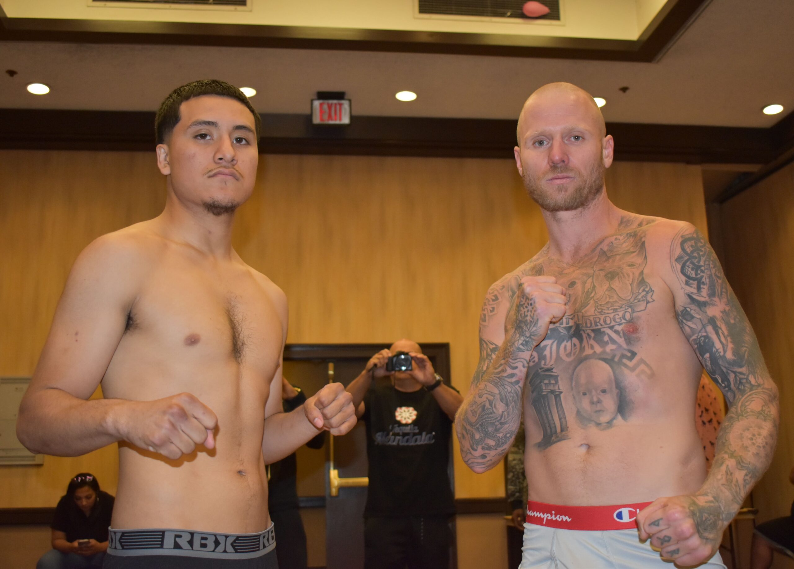 Cain Sandoval and David Minter at the weigh-in ahead of their bout at May Madness.