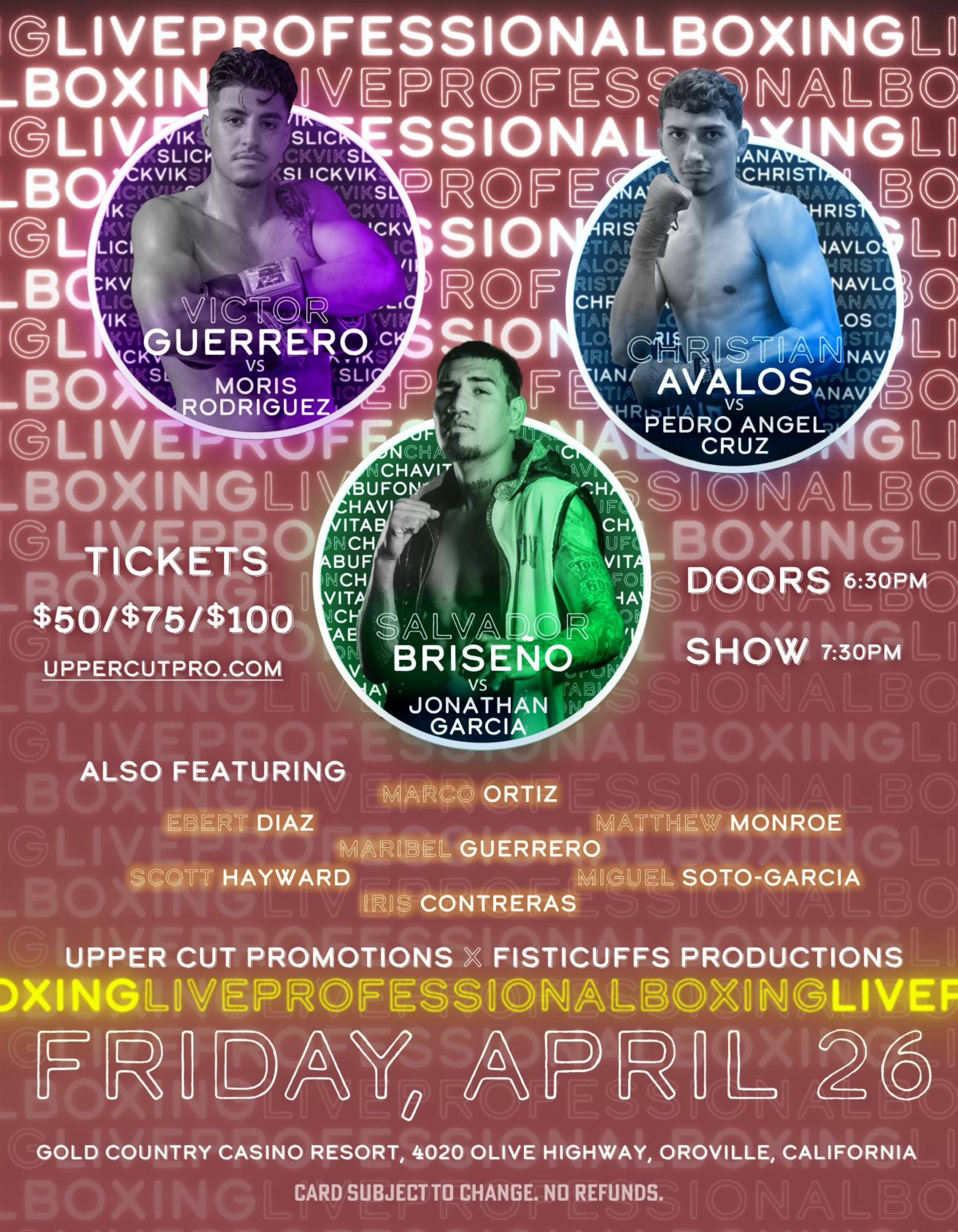 Live Professional Boxing on April 26th